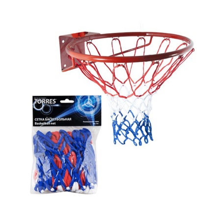 Купить Сетка баскетбольная Torres, нить 4 мм, бело-сине-красная в Клине 